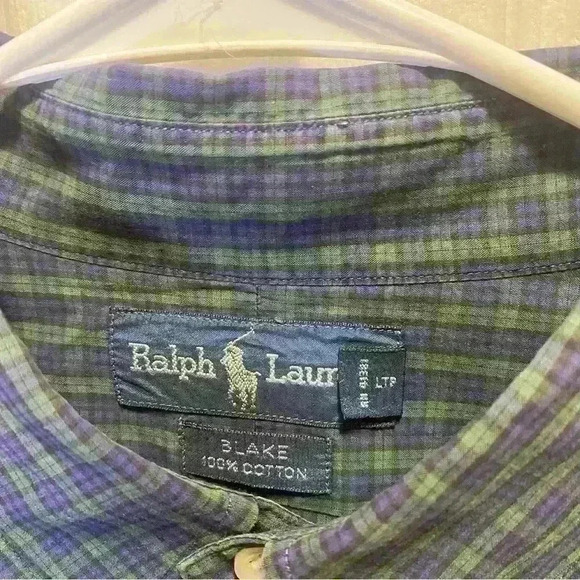 Ralph Lauren Blake vintage 100% cotton green blue plaid shirt men’s sz XL - Picture 5 of 5